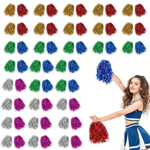 60PCS Cheerleading Pom Poms Plastic Spirited Fun Squad Pompoms with Handles Cheer Costume Accessory Hand Flowers for Rooters Cheering Team Party Game Dance Sports Match Performance Celebration in Saudi Arabia