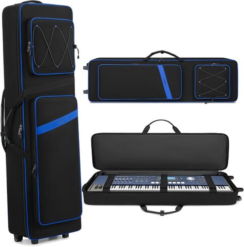 BOSSTIN 88 Key Keyboard Case with Wheels, Inner Size: 53"x 15"x 7", Waterproof Padded Rolling Gig Bag Keyboard Piano Case for 88 Key Piano Keyboard in Kuwait