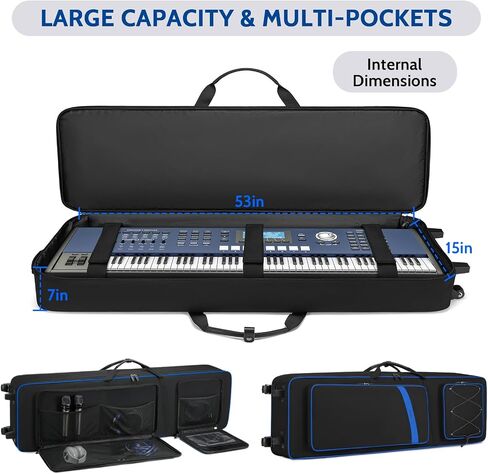 BOSSTIN 88 Key Keyboard Case with Wheels, Inner Size: 53"x 15"x 7", Waterproof Padded Rolling Gig Bag Keyboard Piano Case for 88 Key Piano Keyboard in Kuwait