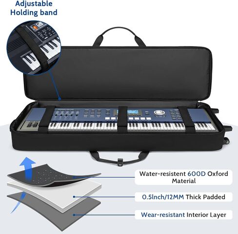 BOSSTIN 88 Key Keyboard Case with Wheels, Inner Size: 53"x 15"x 7", Waterproof Padded Rolling Gig Bag Keyboard Piano Case for 88 Key Piano Keyboard in Kuwait