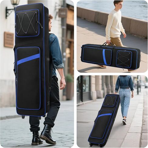 BOSSTIN 88 Key Keyboard Case with Wheels, Inner Size: 53"x 15"x 7", Waterproof Padded Rolling Gig Bag Keyboard Piano Case for 88 Key Piano Keyboard in Kuwait