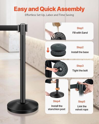 Stanchion Vevor Crowd Control ، مجموعة من 8 قطع من مجموعة Stanchion ، مجموعة Stanchion مع 6.6 قدم/2 م حزام قابلة للسحب الأسود ، حاجز تحكم في الحشد الأسود مع القاعدة والمعادن - مجموعة سهلة الاتصال in Kuwait