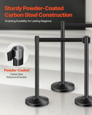 Stanchion Vevor Crowd Control ، مجموعة من 8 قطع من مجموعة Stanchion ، مجموعة Stanchion مع 6.6 قدم/2 م حزام قابلة للسحب الأسود ، حاجز تحكم في الحشد الأسود مع القاعدة والمعادن - مجموعة سهلة الاتصال in Kuwait