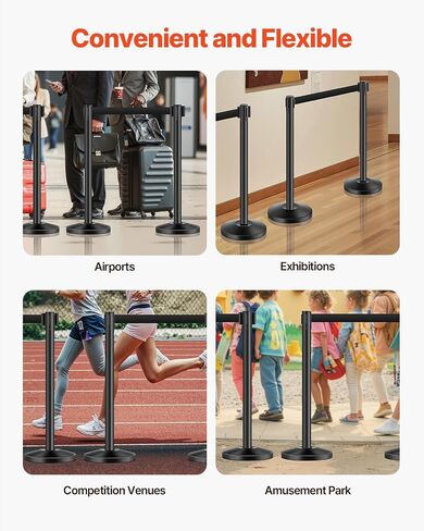 Stanchion Vevor Crowd Control ، مجموعة من 8 قطع من مجموعة Stanchion ، مجموعة Stanchion مع 6.6 قدم/2 م حزام قابلة للسحب الأسود ، حاجز تحكم في الحشد الأسود مع القاعدة والمعادن - مجموعة سهلة الاتصال in Kuwait