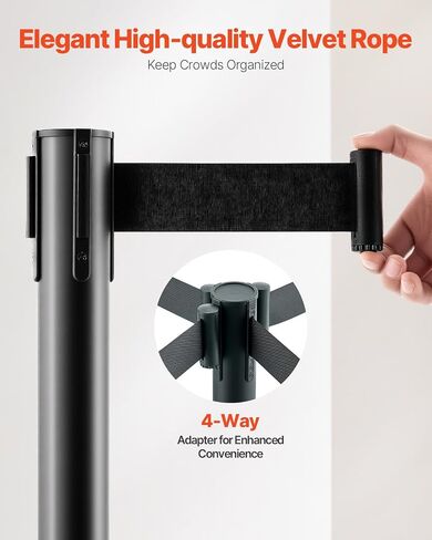 Stanchion Vevor Crowd Control ، مجموعة من 8 قطع من مجموعة Stanchion ، مجموعة Stanchion مع 6.6 قدم/2 م حزام قابلة للسحب الأسود ، حاجز تحكم في الحشد الأسود مع القاعدة والمعادن - مجموعة سهلة الاتصال in Kuwait