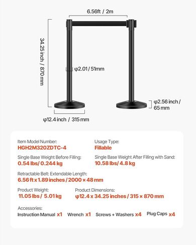 Stanchion Vevor Crowd Control ، مجموعة من 8 قطع من مجموعة Stanchion ، مجموعة Stanchion مع 6.6 قدم/2 م حزام قابلة للسحب الأسود ، حاجز تحكم في الحشد الأسود مع القاعدة والمعادن - مجموعة سهلة الاتصال in Kuwait