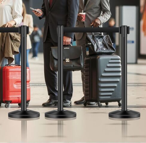 Stanchion Vevor Crowd Control ، مجموعة من 8 قطع من مجموعة Stanchion ، مجموعة Stanchion مع 6.6 قدم/2 م حزام قابلة للسحب الأسود ، حاجز تحكم في الحشد الأسود مع القاعدة والمعادن - مجموعة سهلة الاتصال in Kuwait