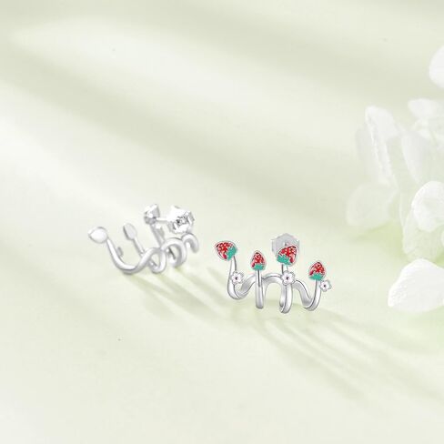 TIGER RIDER Mushroom/Rose Cross 925 Sterling Silver Earrings Stud Claw Earrings Cuff Cute Gothic Jewelry for Women Gift… in Saudi Arabia