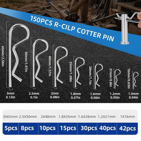 180 PCS Cotter Pins Kit ، 7 أحجام من السحابات الزنبركية ، دبابيس مستقيمة ، دبوس عوائق لقفل المقطورة ، المشابك ، جزازات العشب ، الشاحنات ، إصلاح المحرك في مقاطع القطر in Kuwait