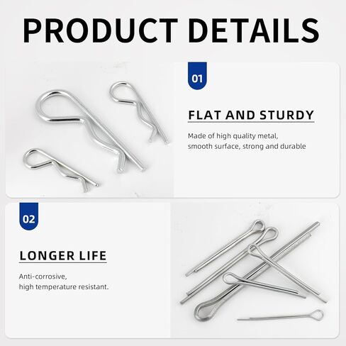 180 PCS Cotter Pins Kit ، 7 أحجام من السحابات الزنبركية ، دبابيس مستقيمة ، دبوس عوائق لقفل المقطورة ، المشابك ، جزازات العشب ، الشاحنات ، إصلاح المحرك في مقاطع القطر in Kuwait