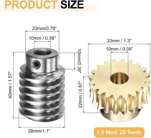 uxcell Worm Gear Set 20T 1.5 Module 20:1 Reduction Rate, Right Rotation Drive Gear Box Wheel Reduce Transmission Part (Brass Gear-8mm Bore, #45 Steel Rod 8mm Bore) in Saudi Arabia