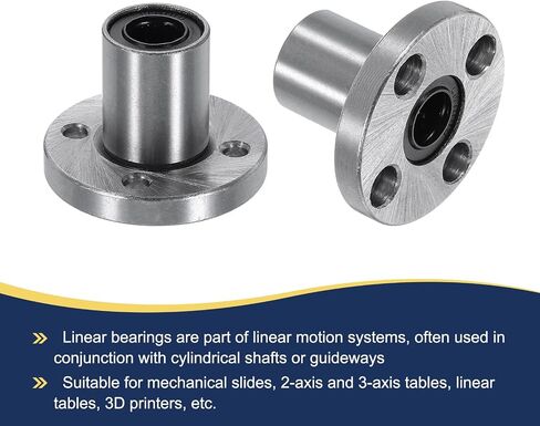 uxcell LMF8UU Linear Ball Bearings 8mm Bore 15mm OD 24mm Length Round Flange Nickel Plated with Screws for CNC Machine 3D Printer 2pcs in Saudi Arabia