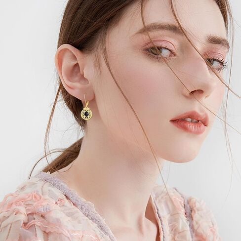 Sterling Silver and 18K Yellow Gold Plated Filigree Drop Earrings with Black Onyx Stone - Leverback Design, Perfect for Women's Jewelry Gifts in Saudi Arabia