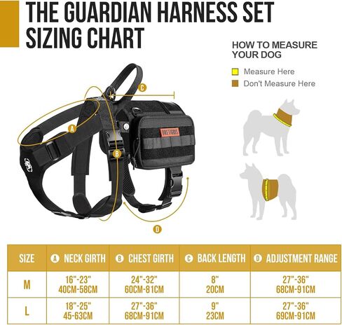 OneTigris Service Dog Vest Harness, Service Dog Cape Guardian Dog Backpack Harness with Pouches Dog Saddle Bag for Small Medium and Large Dogs (Black, M) in Kuwait
