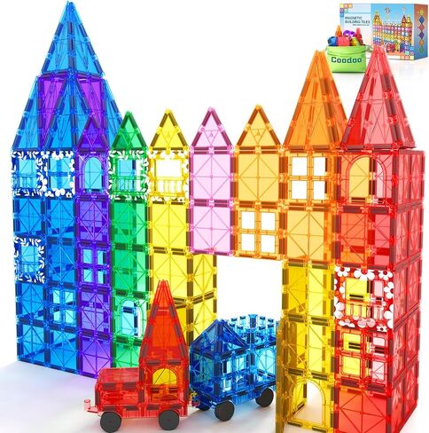100 PCS Magnetic Tiles Road Set with 3 Cranes & 2 Cars - Magnetic Blocks City Construction Building Toys for 3+ Year Old Boys Girls Ideal Preschool Learning Outdoor Toys Creative Toddler Kids Toys in Saudi Arabia