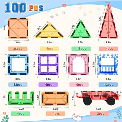 100 PCS Magnetic Tiles Road Set with 3 Cranes & 2 Cars - Magnetic Blocks City Construction Building Toys for 3+ Year Old Boys Girls Ideal Preschool Learning Outdoor Toys Creative Toddler Kids Toys in Saudi Arabia