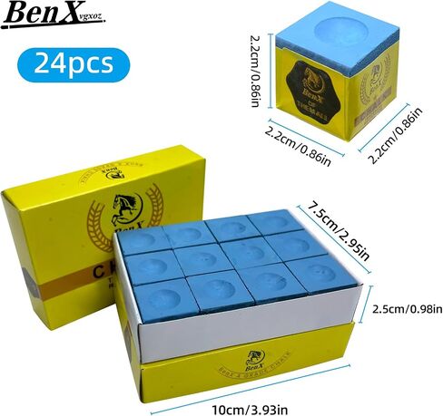 Pool Cue Chalk 24 Pack (2x12 boxes) - مكعبات الطباشير الأزرق البلياردو ، صيغة قبضة عالية ، درجة البطولة المهنية ، تطبيق خالٍ من الفوضى من أجل تعزيز الدوران والتحكم in Kuwait