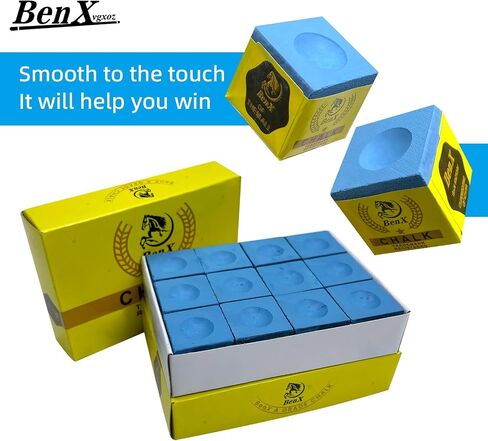 Pool Cue Chalk 24 Pack (2x12 boxes) - مكعبات الطباشير الأزرق البلياردو ، صيغة قبضة عالية ، درجة البطولة المهنية ، تطبيق خالٍ من الفوضى من أجل تعزيز الدوران والتحكم in Kuwait