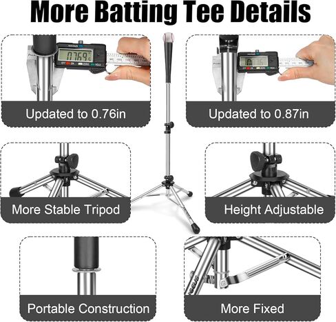 Tee Baseball Batting Tee Softball Tee Travel Teeat Tee ، ارتفاع قابل للتعديل سهل ، حامل ثلاثي القوائم مستقر (Tee Baseball ، Hue Steel) in Kuwait