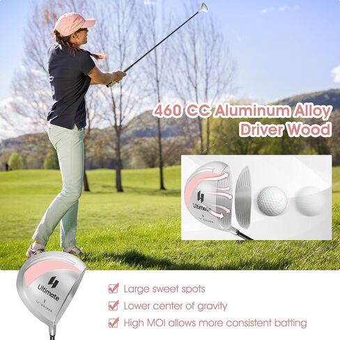 ULTIMATE Women's Complete Golf Club Set, 9/11pcs Right Handed Ladies Golf Clubs Set w/ 460cc Alloy Driver, #3 Fairway Wood, Hybrid, #6/#7/#8/#9/#P Irons & Putter in Kuwait