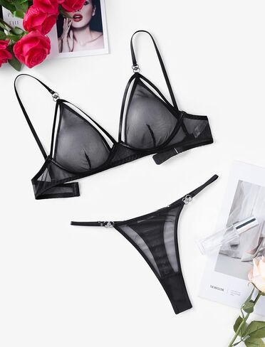 Avidlove Sexy Sheer Floral Mesh Lingerie Set Low Waist Sleepwear Bra and Panty 2 Piece Nightwear in Saudi Arabia