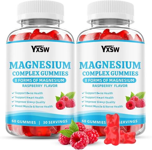 Magnesium Complex Gummies 8 Elemental 1000mg - Magnesium Glycinate, Citrate, Malate, Taurate, for Bones, Muscle, Nerve Health, for Women & Men, Vegan Non-GMO, Raspberry Flavor, 60 Count in Saudi Arabia
