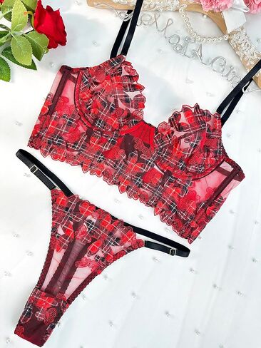 Women Sexy Lingerie Set Champagne Floral Sexy Sheer Embroidered Lingerie Set in Saudi Arabia