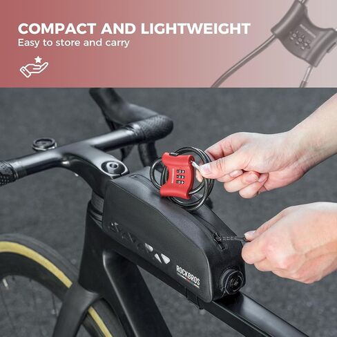 ROCKBROS Bike Lock (0.67m/2.2FT), 3-Digit Codes Resettable Combination Cable Lock,for Motorcycle, Mountain Road Bike, Helmet,(Black). in Saudi Arabia