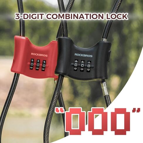 ROCKBROS Bike Lock (0.67m/2.2FT), 3-Digit Codes Resettable Combination Cable Lock,for Motorcycle, Mountain Road Bike, Helmet,(Black). in Saudi Arabia