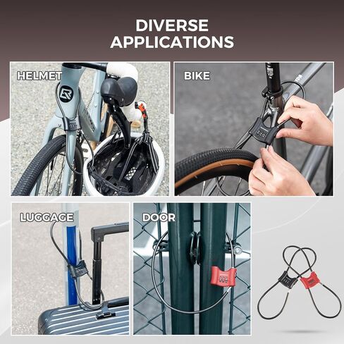 ROCKBROS Bike Lock (0.67m/2.2FT), 3-Digit Codes Resettable Combination Cable Lock,for Motorcycle, Mountain Road Bike, Helmet,(Black). in Saudi Arabia