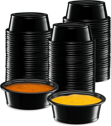 [2 oz - 200 Cups Black] Diposable Plastic Portion Cups No Lids, Small Mini Containers For Portion Controll, Jello Shots, Meal Prep, Sauce Cups, Condiments, Medicine, in Kuwait