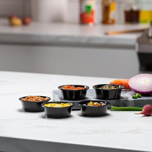 [2 oz - 200 Cups Black] Diposable Plastic Portion Cups No Lids, Small Mini Containers For Portion Controll, Jello Shots, Meal Prep, Sauce Cups, Condiments, Medicine, in Kuwait