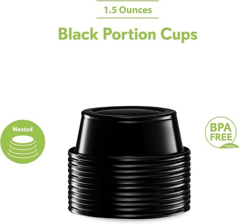 [2 oz - 200 Cups Black] Diposable Plastic Portion Cups No Lids, Small Mini Containers For Portion Controll, Jello Shots, Meal Prep, Sauce Cups, Condiments, Medicine, in Kuwait