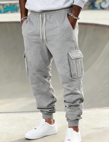 Men's Casual Cargo Pants Workout Joggers Stretch Sweatpants Lounge Athletic Pants Drawstring Pants with Pockets in Kuwait