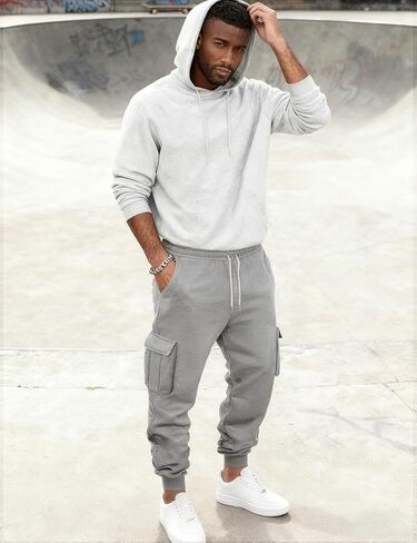 Men's Casual Cargo Pants Workout Joggers Stretch Sweatpants Lounge Athletic Pants Drawstring Pants with Pockets in Kuwait