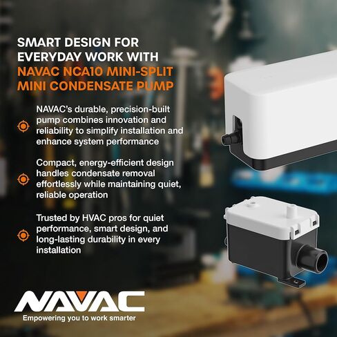 NAVAC NCB10 MINI-SPLIT مكثف مضخة | هادئ للغاية في 21 ديسيبل | 6.7 fl oz سعة الخزان | 10.6 GPH | 100-240V | لأنظمة تقسيم مصغرة تصل إلى 13 كيلو وات/45،000BTU/H | ضمان لمدة عام in Kuwait