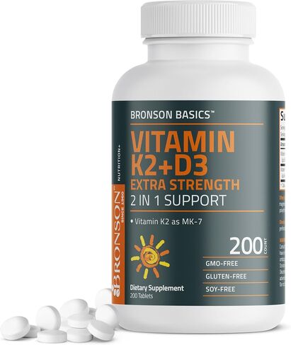 Bronson Vitamin K2 (MK7) with D3 Supplement Extra Strength 2 in 1 Support, 10,000 IU Vitamin D3 & 120 mcg K2 MK-7, 120 Tablets in Saudi Arabia