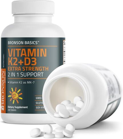 Bronson Vitamin K2 (MK7) with D3 Supplement Extra Strength 2 in 1 Support, 10,000 IU Vitamin D3 & 120 mcg K2 MK-7, 120 Tablets in Saudi Arabia
