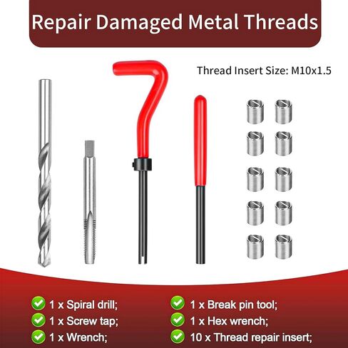 JUSTHERE 15 PCS INSERTS M14X1.5 THELE THREFT REHLICE REALLING TAPERATY KIT ، طقم إصلاح خيوط الهليكوبتر ، مجموعة إصلاح هليكوبتر الحفر ، للسيارات والصياغة الميكانيكية in Kuwait