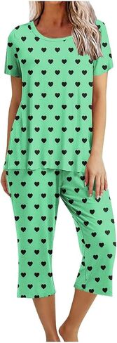 Valentines Pajamas for Women Personalized Capri Pajama Set Cute Heart Custom Photo Short Sleeve Sleepwear with Pocket in Saudi Arabia