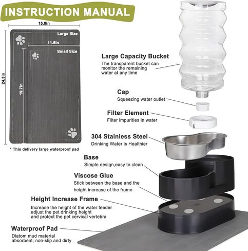 RIZZARI Automatic 3L Pet Waterer, Gravity Water Dispenser, 100% BPA-Free, Large Capacity Water Feeder for Cats and Small and Medium-Sized Dogs (3L,Without Filter) in Kuwait
