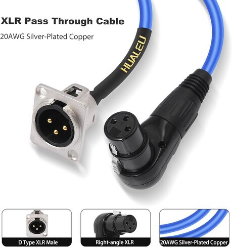 2 حزمة XLR تمر عبر الكابل ، مربع المرحلة 3 دبوس D-type XLR ذكر إلى أنثى للوحة التصحيح ، صندوق الأرضية-لا لحام التثبيتات الصوتية-20AWG الموصل المطلي بالفضة in Kuwait