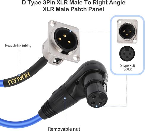 2 حزمة XLR تمر عبر الكابل ، مربع المرحلة 3 دبوس D-type XLR ذكر إلى أنثى للوحة التصحيح ، صندوق الأرضية-لا لحام التثبيتات الصوتية-20AWG الموصل المطلي بالفضة in Kuwait