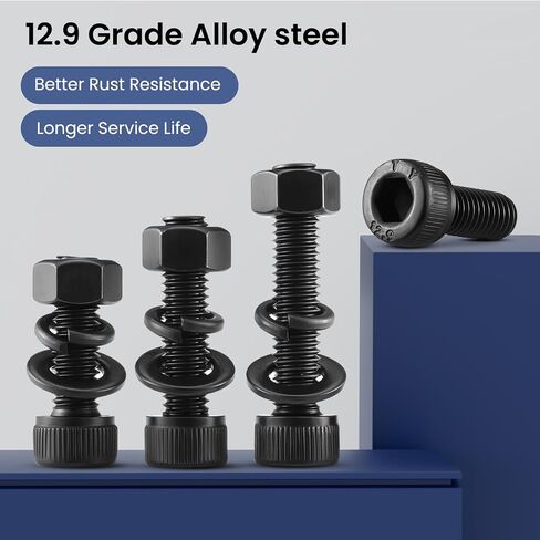180pcs M3 x 30mm Hex Socket Head Cap Screws Bolts, 12.9 Grade Alloy Steel, Black Oxide Finish, Allen Socket Drive, Full Threads,with Hex Spanner in Saudi Arabia