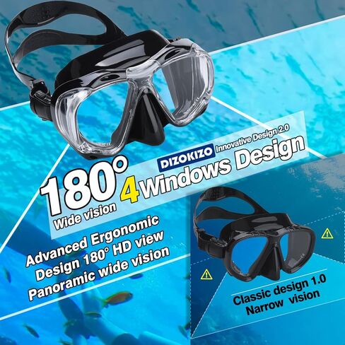 مجموعة غص ذات رؤية واسعة للبالغين، نظارات غطس احترافية مضادة للضباب، نظارات سباحة مضادة للتسرب وأنبوب تنفس علوي جاف للغوص والغطس والسباحة in Kuwait