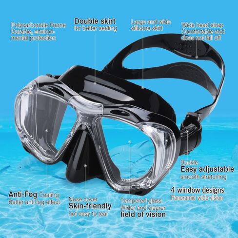 مجموعة غص ذات رؤية واسعة للبالغين، نظارات غطس احترافية مضادة للضباب، نظارات سباحة مضادة للتسرب وأنبوب تنفس علوي جاف للغوص والغطس والسباحة in Kuwait