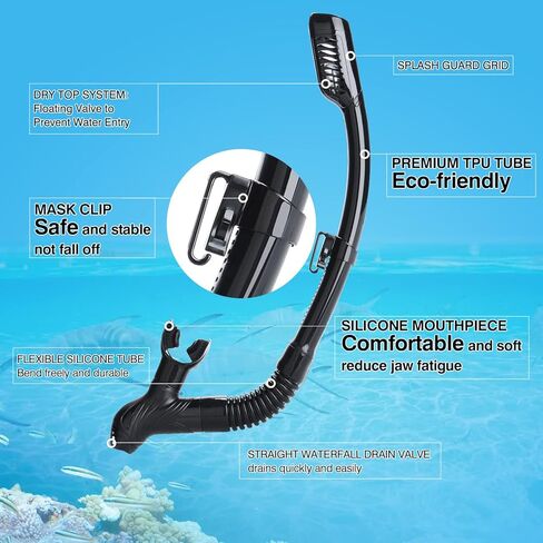 مجموعة غص ذات رؤية واسعة للبالغين، نظارات غطس احترافية مضادة للضباب، نظارات سباحة مضادة للتسرب وأنبوب تنفس علوي جاف للغوص والغطس والسباحة in Kuwait