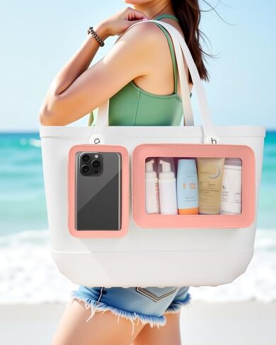 2 Packs Clear Bogg Beach Tote Bag Accessories Suitable for Bogg Organizer Bags Phone Holder for Bogg Charms Bag Travel Makeup Clean Toiletry Brush Case Cosmetic Divider Storage Inner Pouch (White Set) in Kuwait