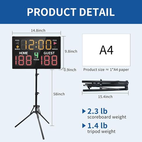 Multisport Tabletop Electronic Scoreboard,Battery Powered Digital Scoreboard with Remote,Used for Basketball,Volleyball,Wrestling,Football in Kuwait