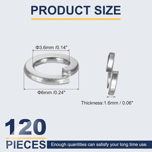 MECCANIXITY 8# Spring Lock Washer, 304 Stainless Steel Split Lock Washers for Screws Bolts Cars Construction Machinery Silver Pack of 120 in Saudi Arabia